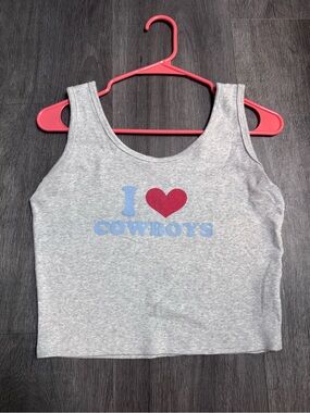 Gray Crop Tank with Red Heart 'I ♥ Cowboys' Graphic